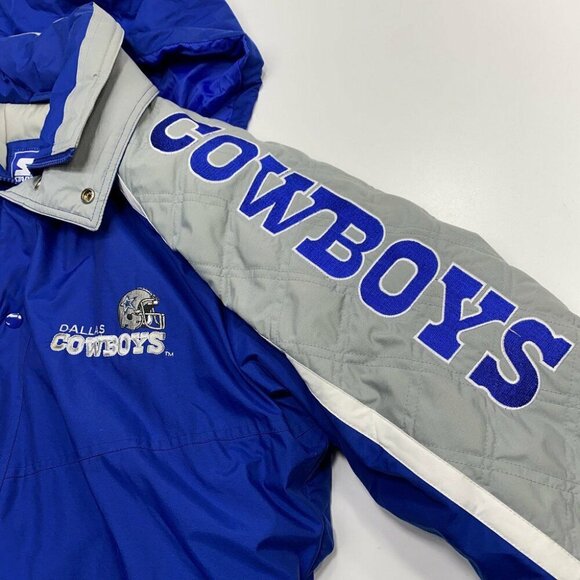 Dallas Cowboys Starter Parka Coat Medium NFL Football‎ Hood Spellout Zip Blue - Picture 5 of 12